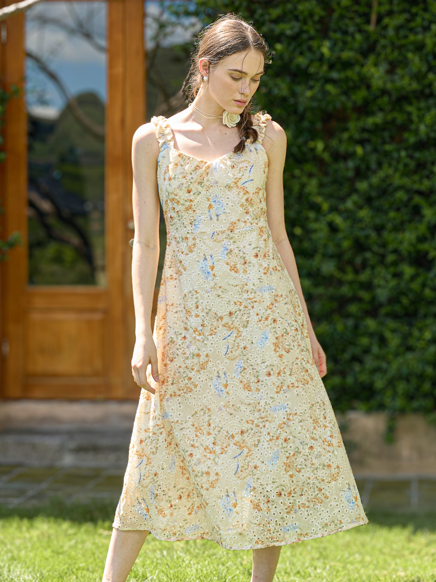 Peach Blossom Eyelet Midi Dress