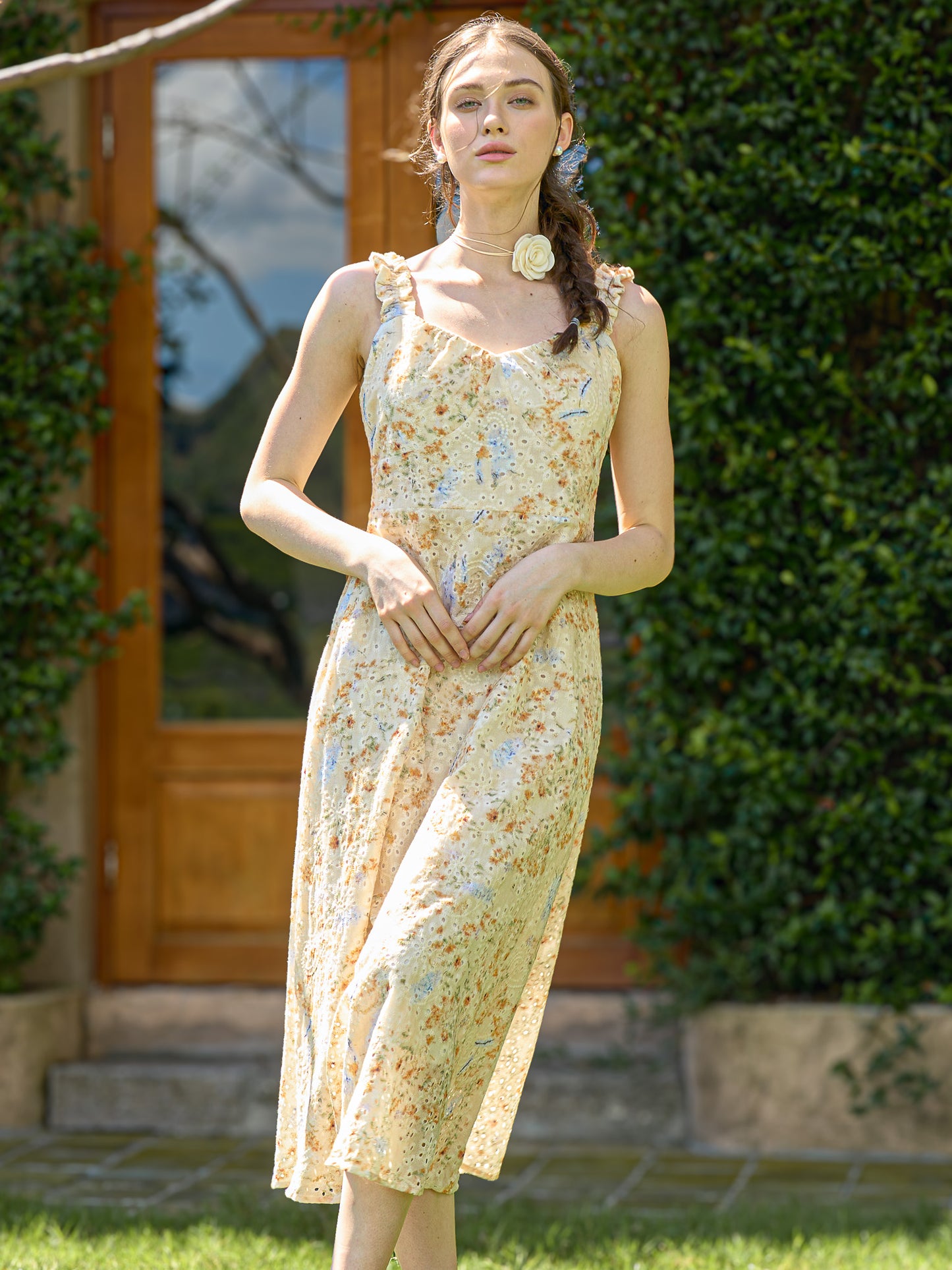 Peach Blossom Eyelet Midi Dress
