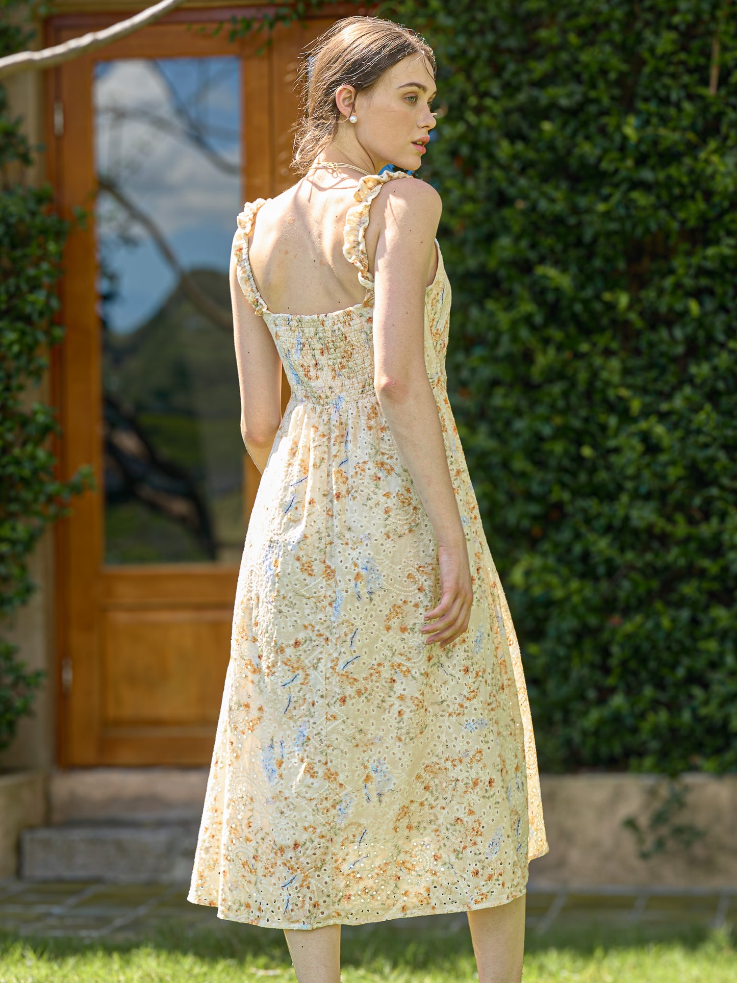 Peach Blossom Eyelet Midi Dress