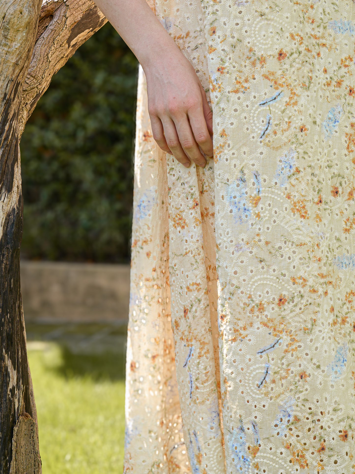 Peach Blossom Eyelet Midi Dress