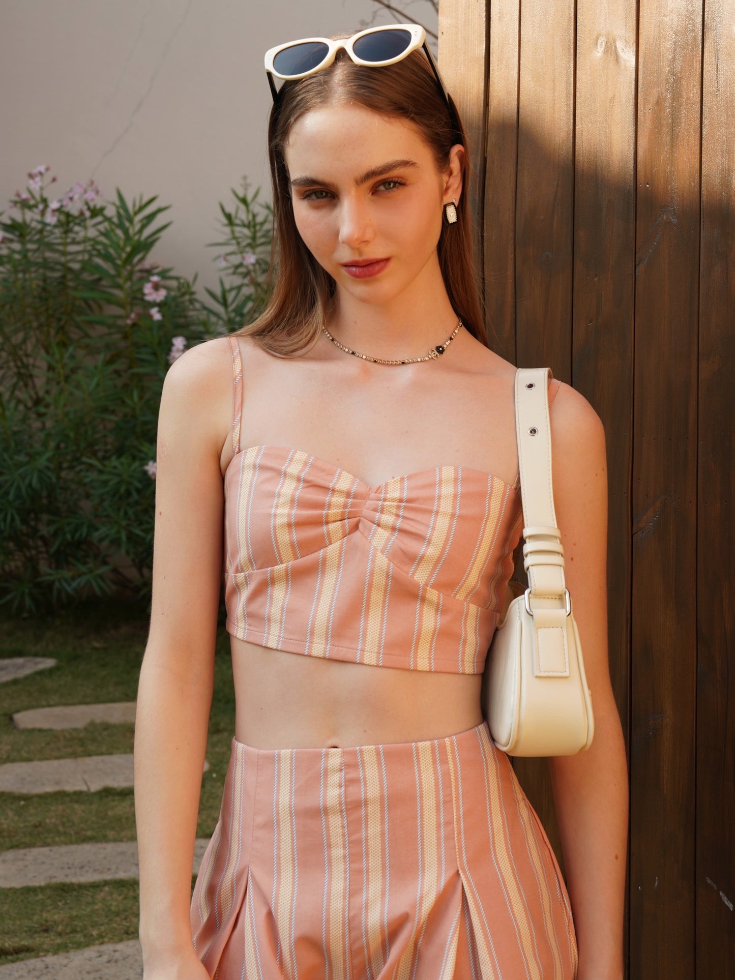 Summer Peach Striped Crop Top and Shorts Set