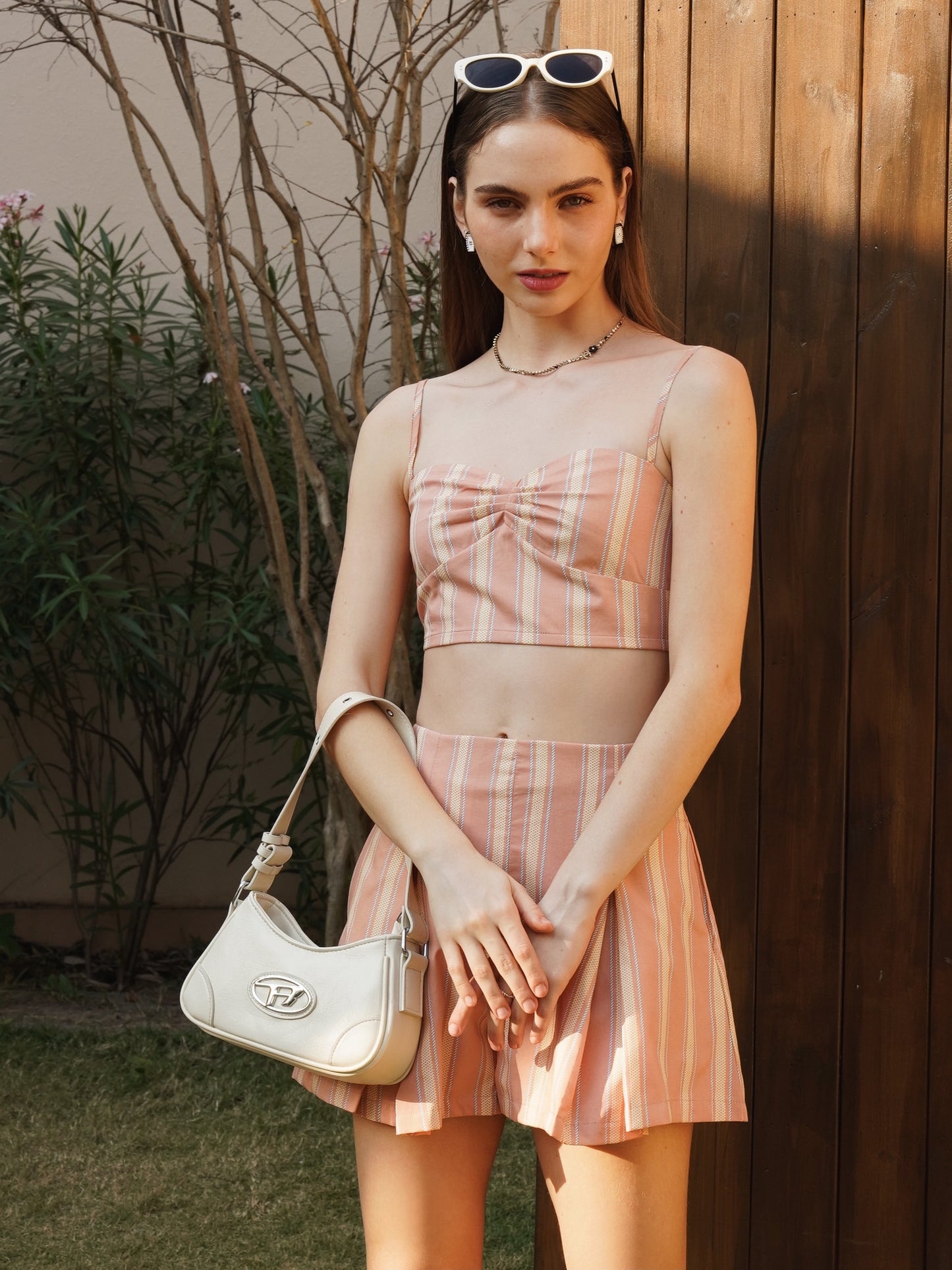 Summer Peach Striped Crop Top and Shorts Set