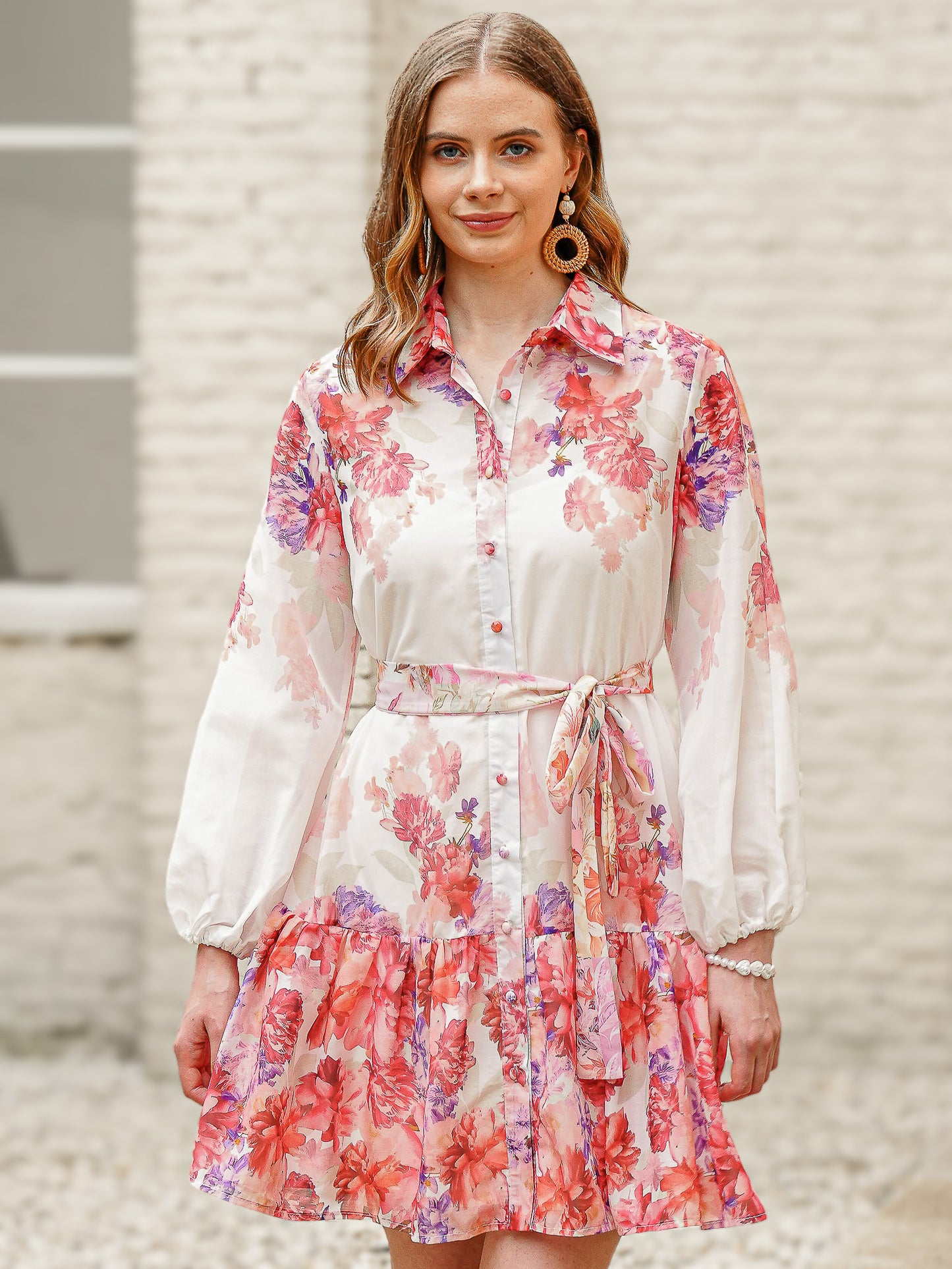 Floral Print Dress with Belt and Cami