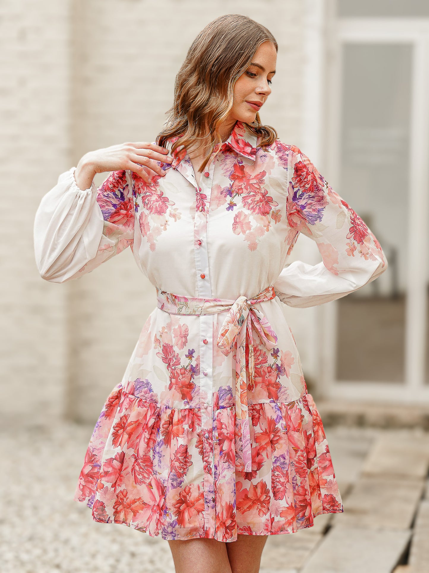 Floral Print Dress with Belt and Cami
