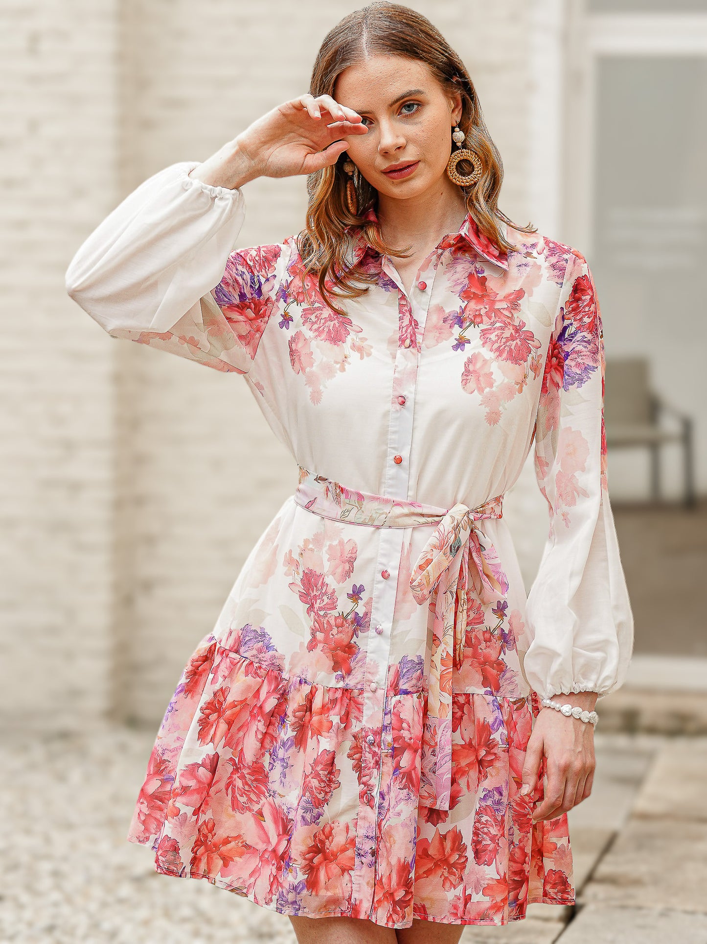 Floral Print Dress with Belt and Cami