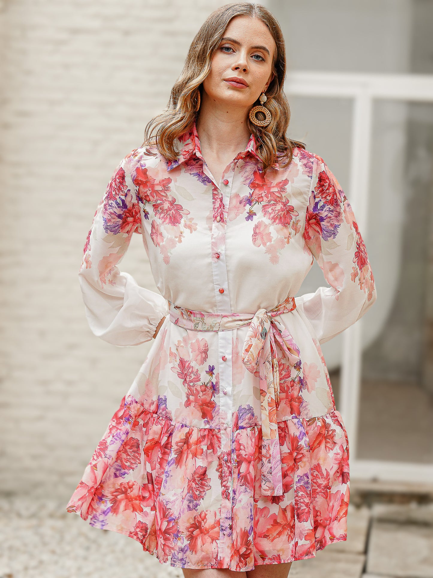 Floral Print Dress with Belt and Cami
