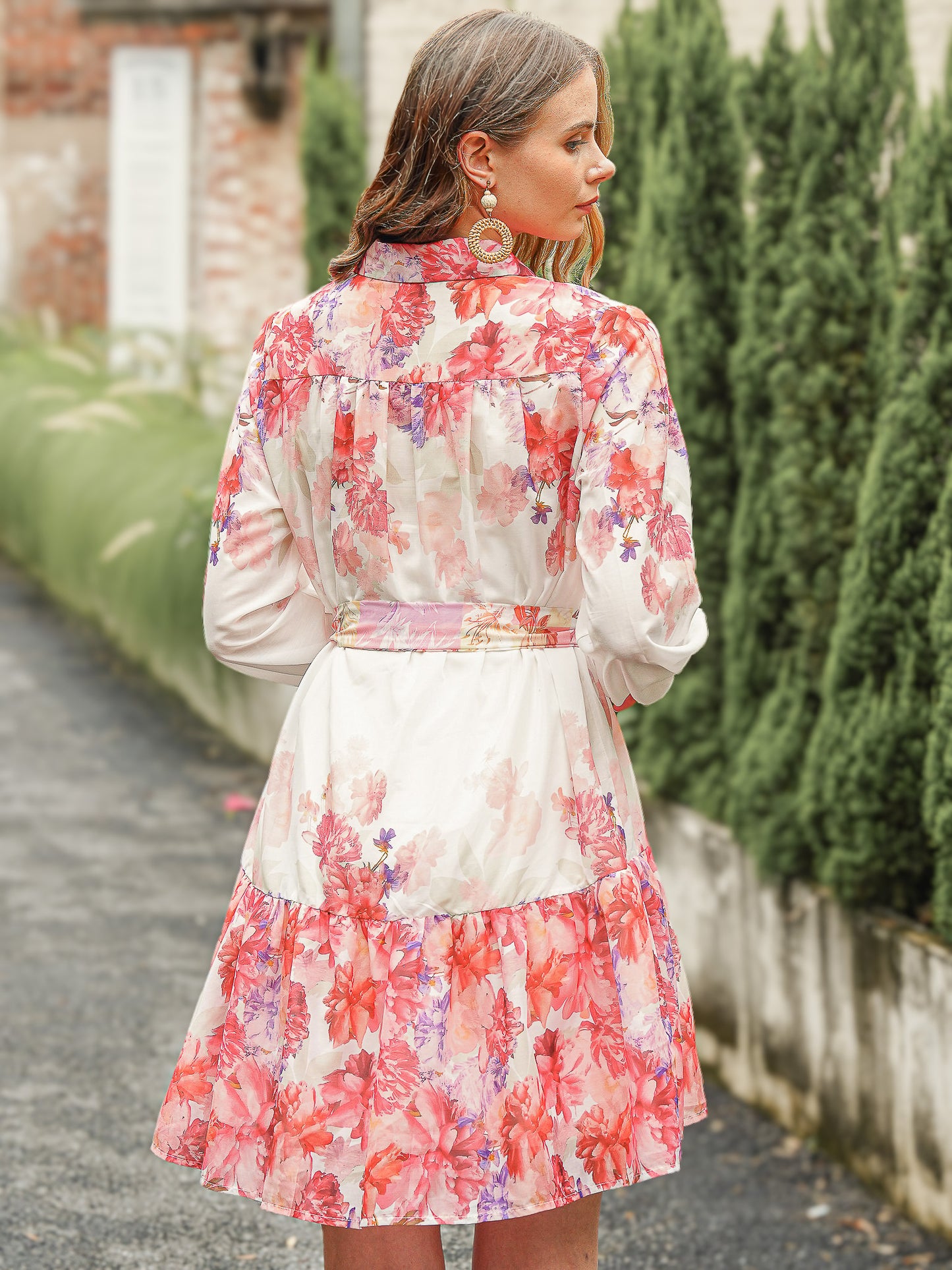 Floral Print Dress with Belt and Cami