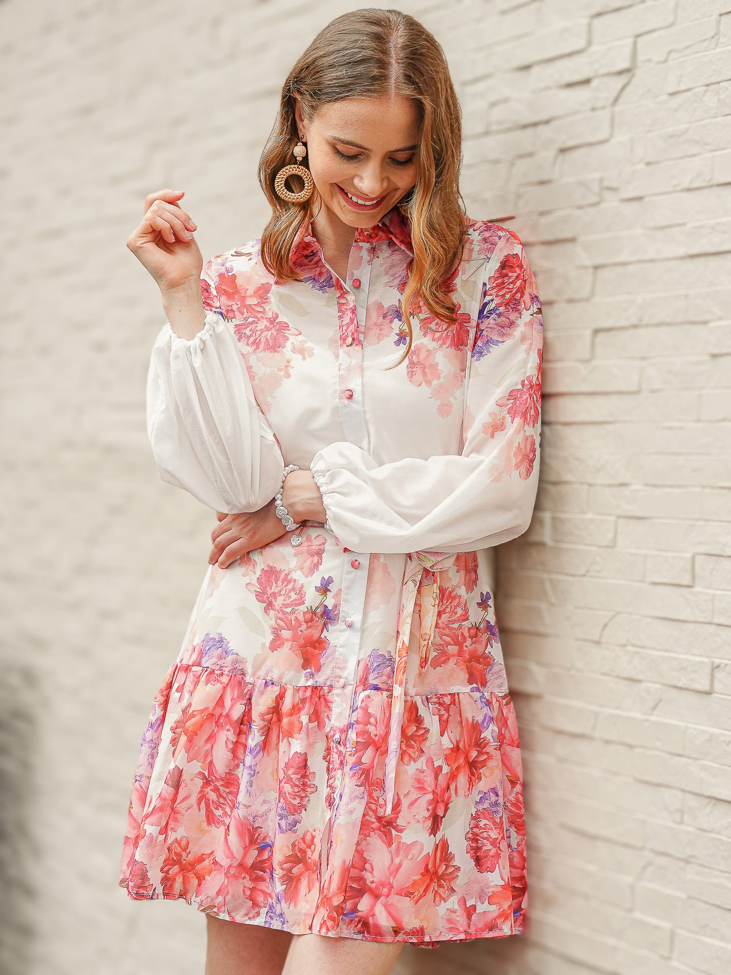 Floral Print Dress with Belt and Cami