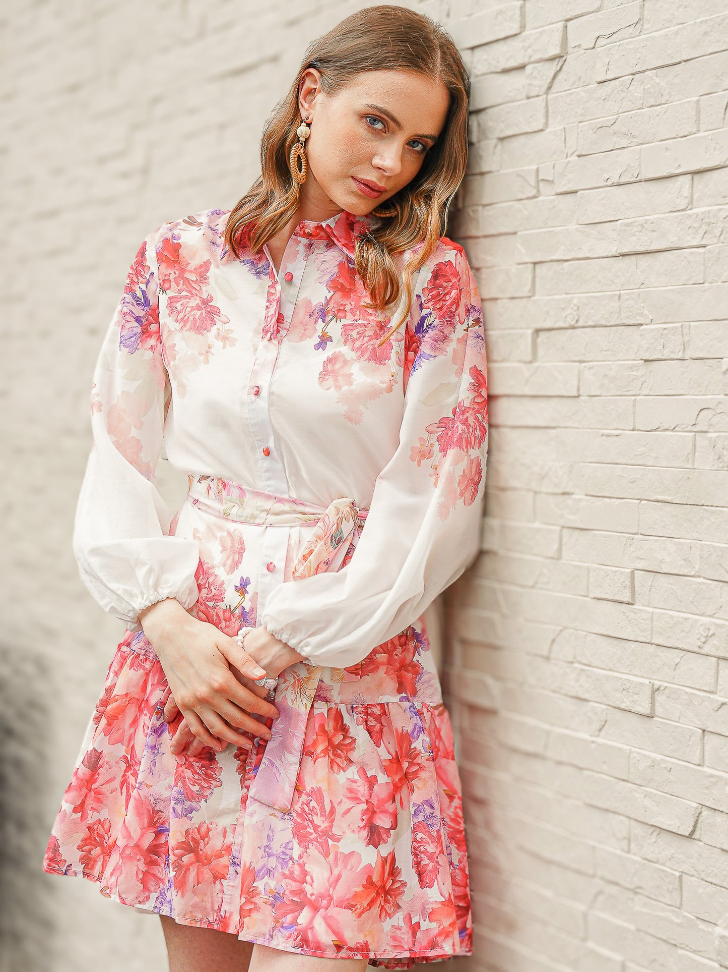 Floral Print Dress with Belt and Cami