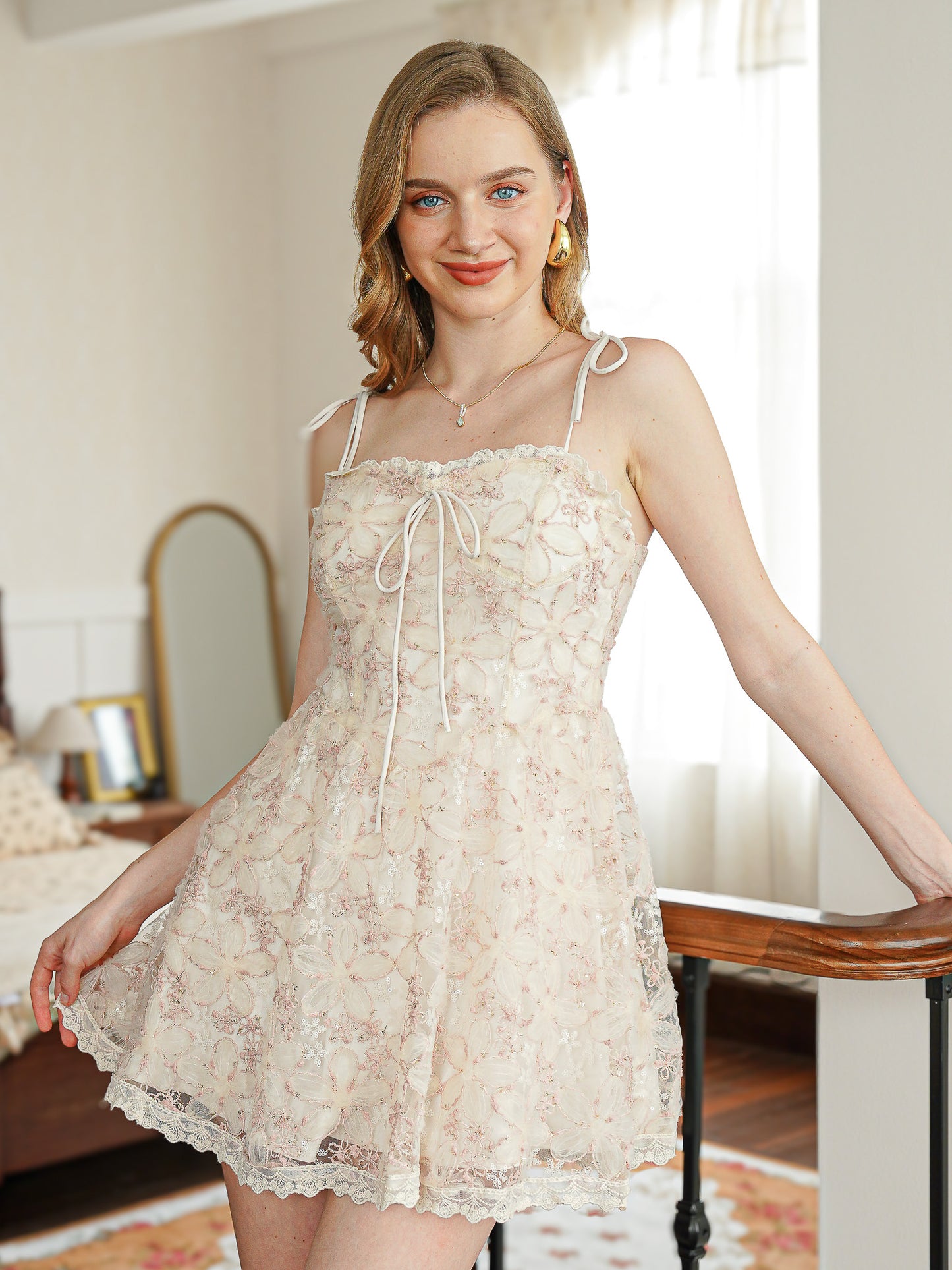 Blush Shimmer Floral Lace A-line Dress