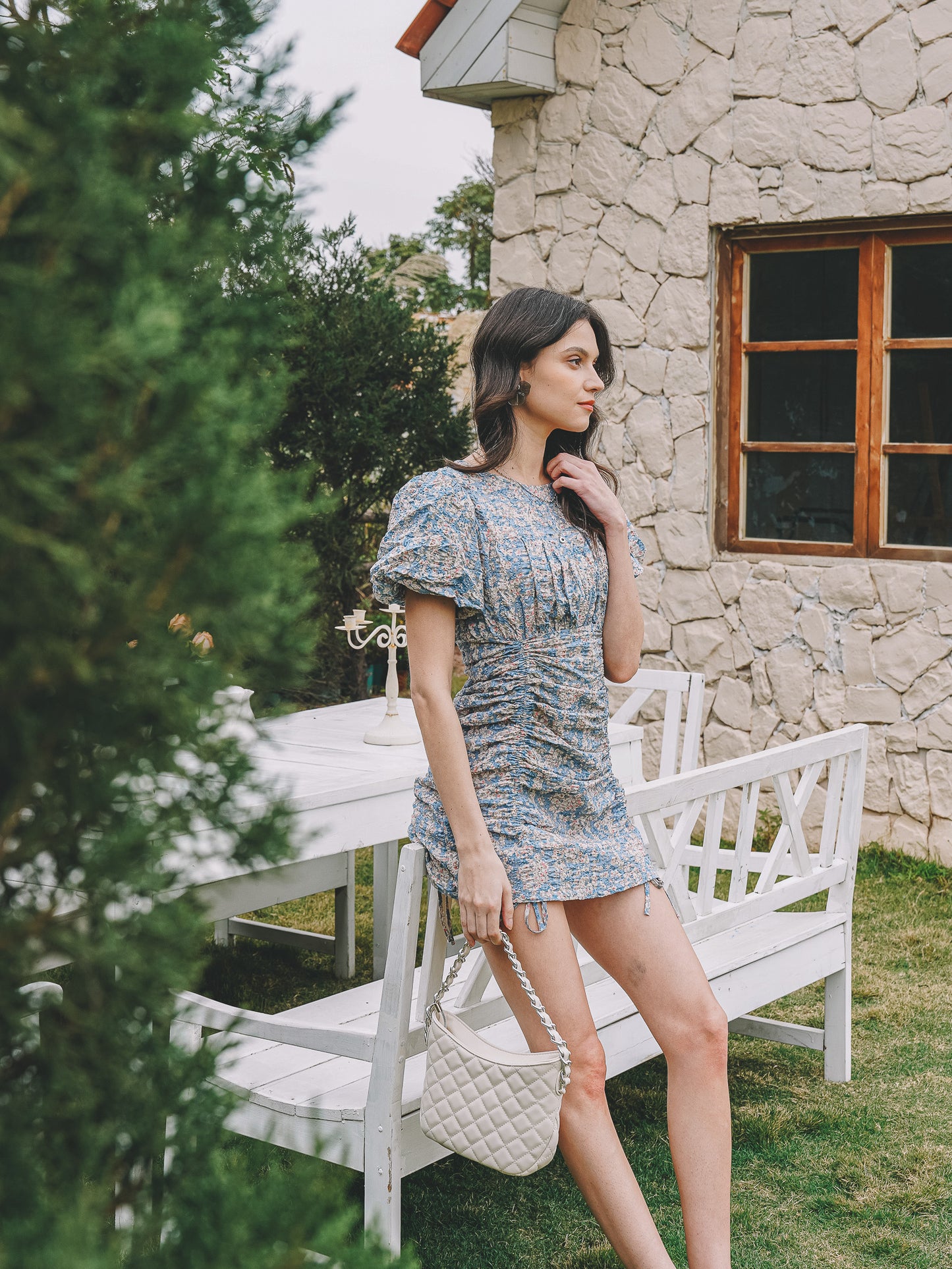 Floral Ruched Mini Dress
