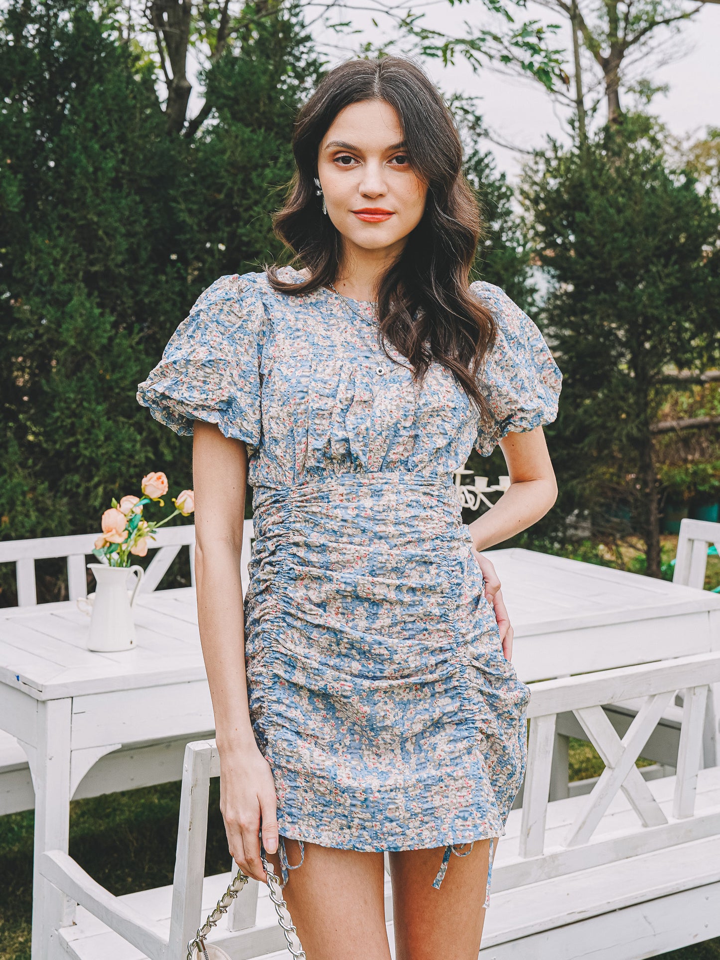 Floral Ruched Mini Dress