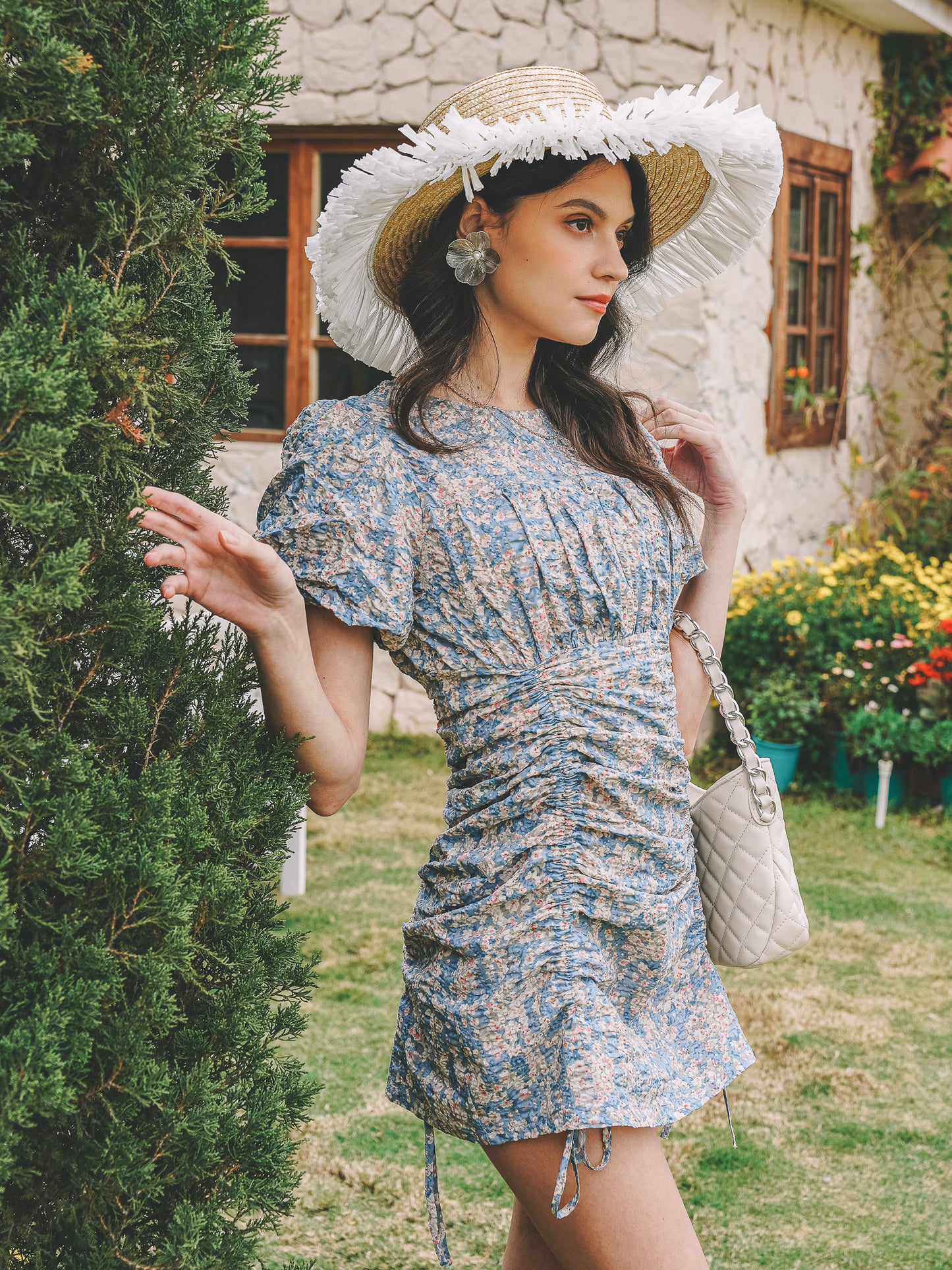 Floral Ruched Mini Dress