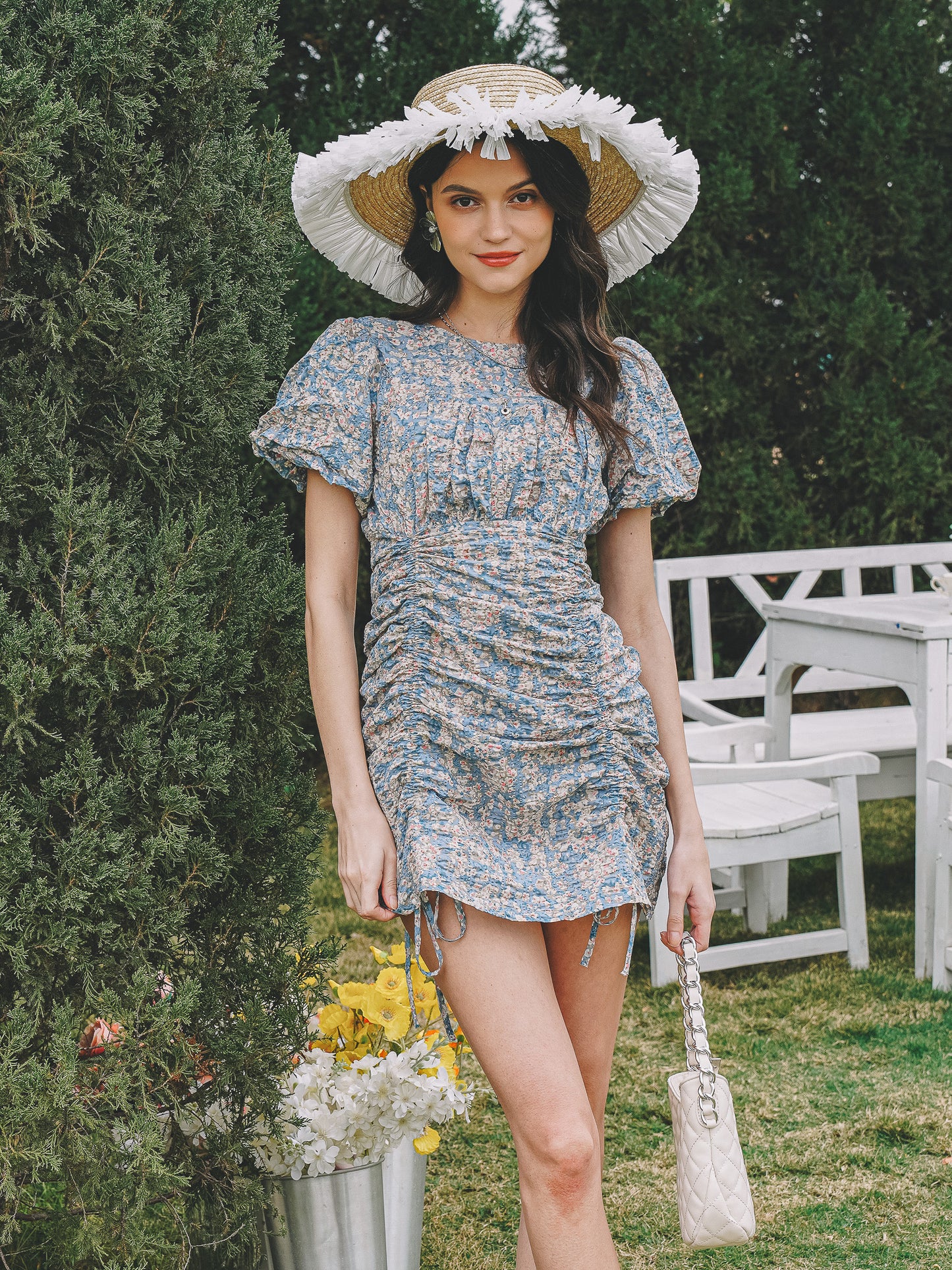 Floral Ruched Mini Dress