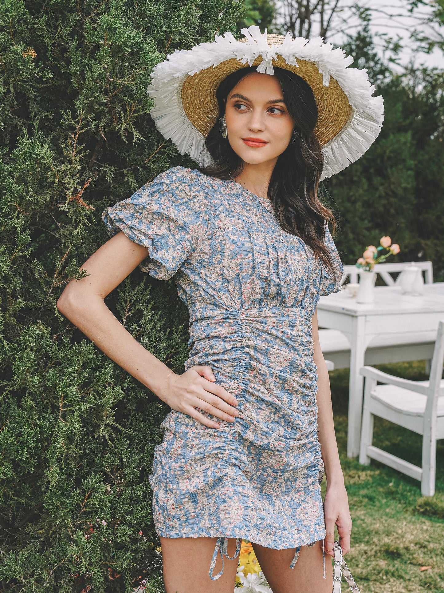 Floral Ruched Mini Dress