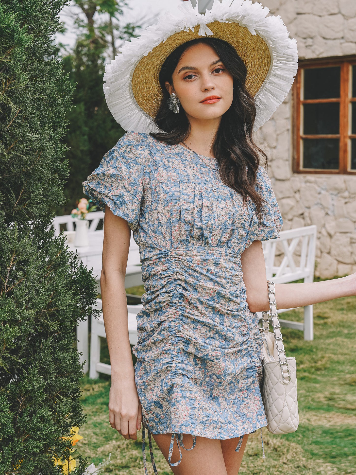 Floral Ruched Mini Dress