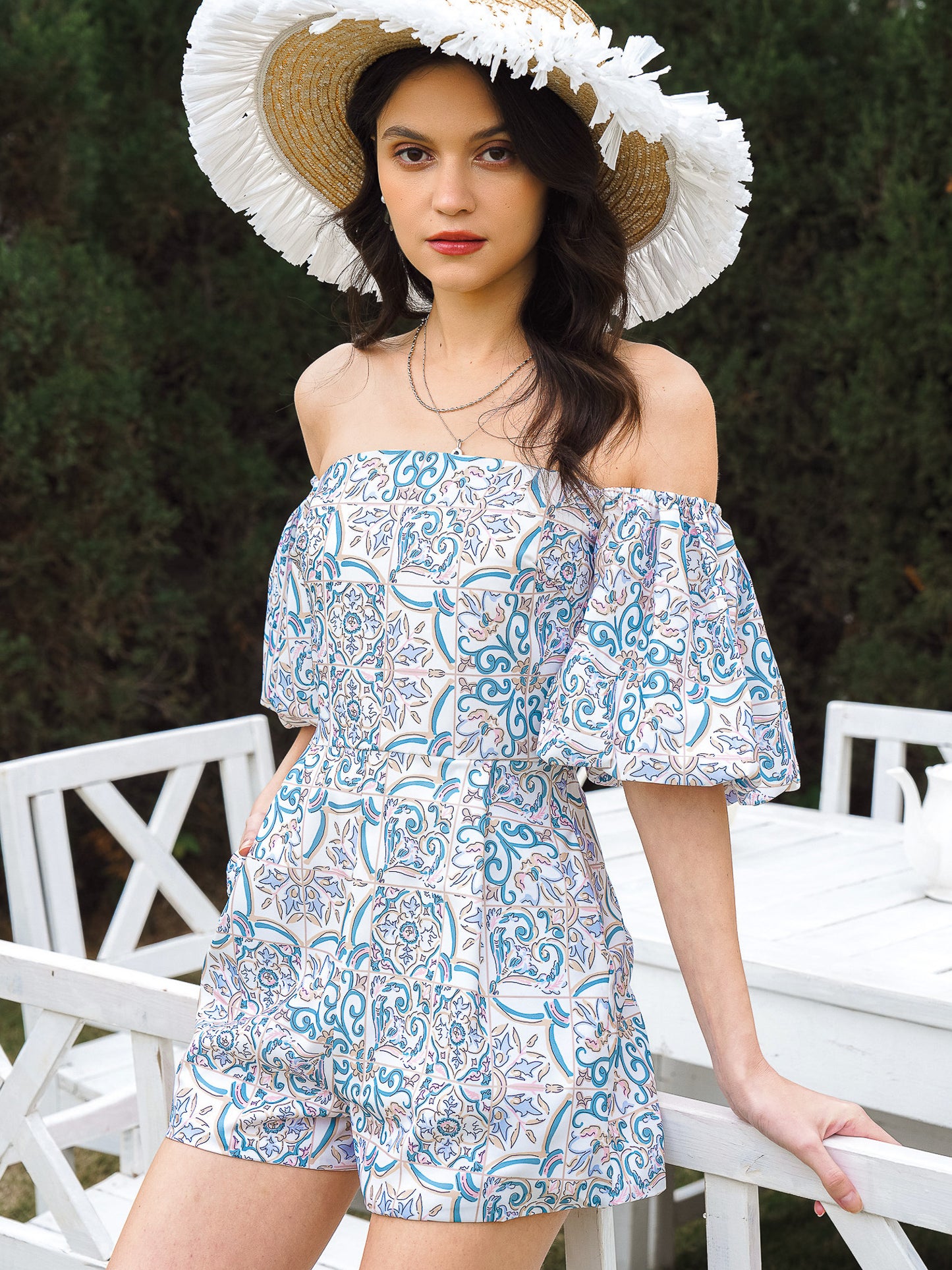 Paisley Pattern Off-Shoulder Romper