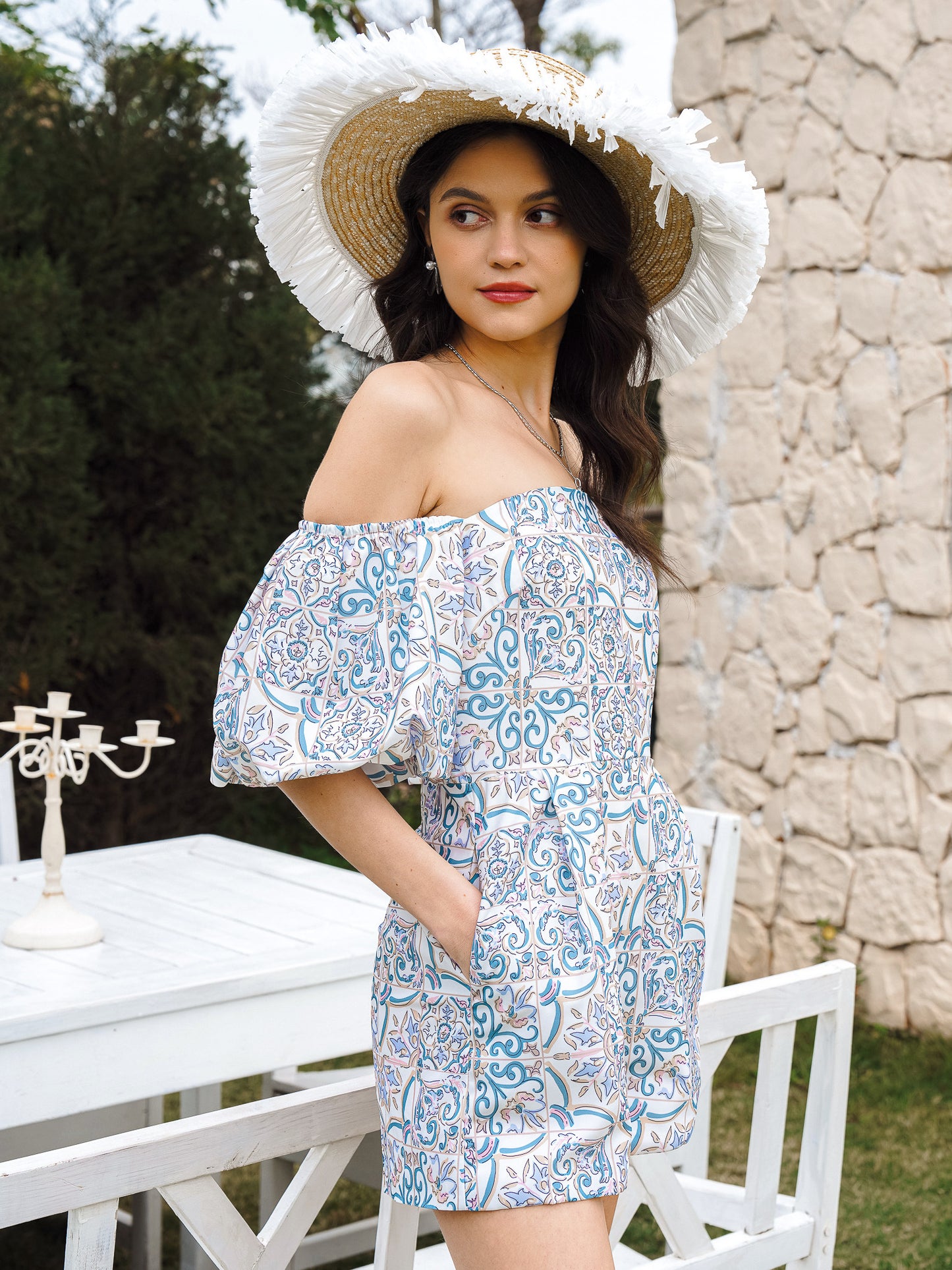 Paisley Pattern Off-Shoulder Romper