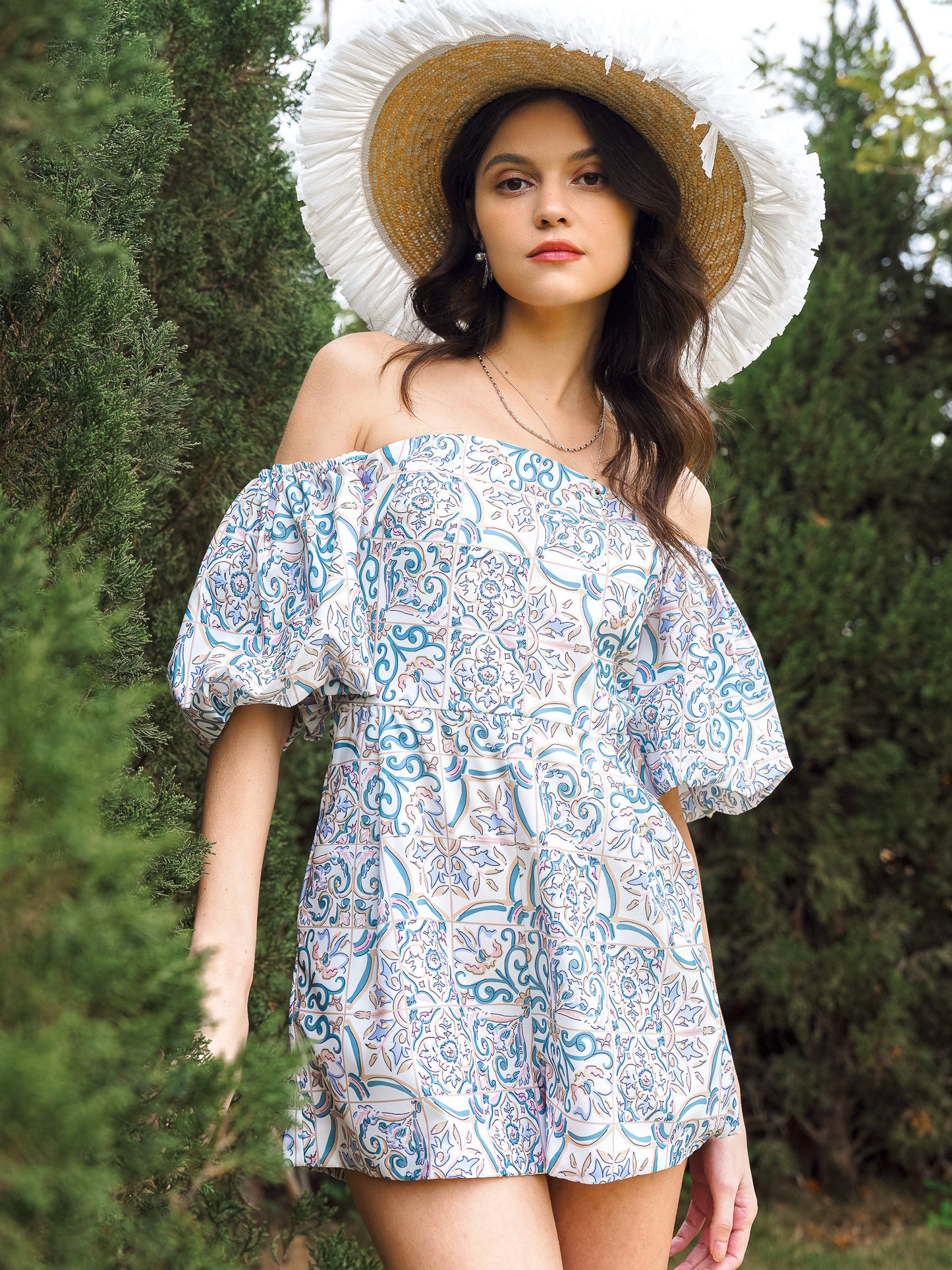Paisley Pattern Off-Shoulder Romper