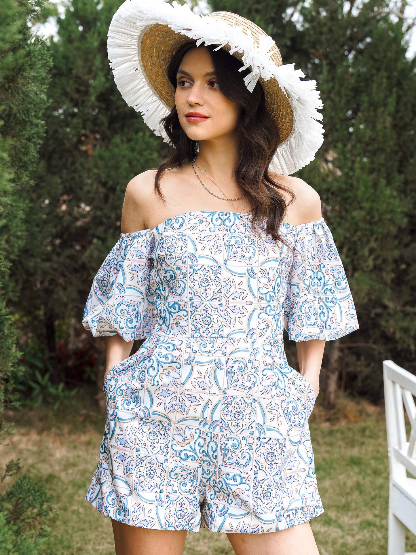 Paisley Pattern Off-Shoulder Romper