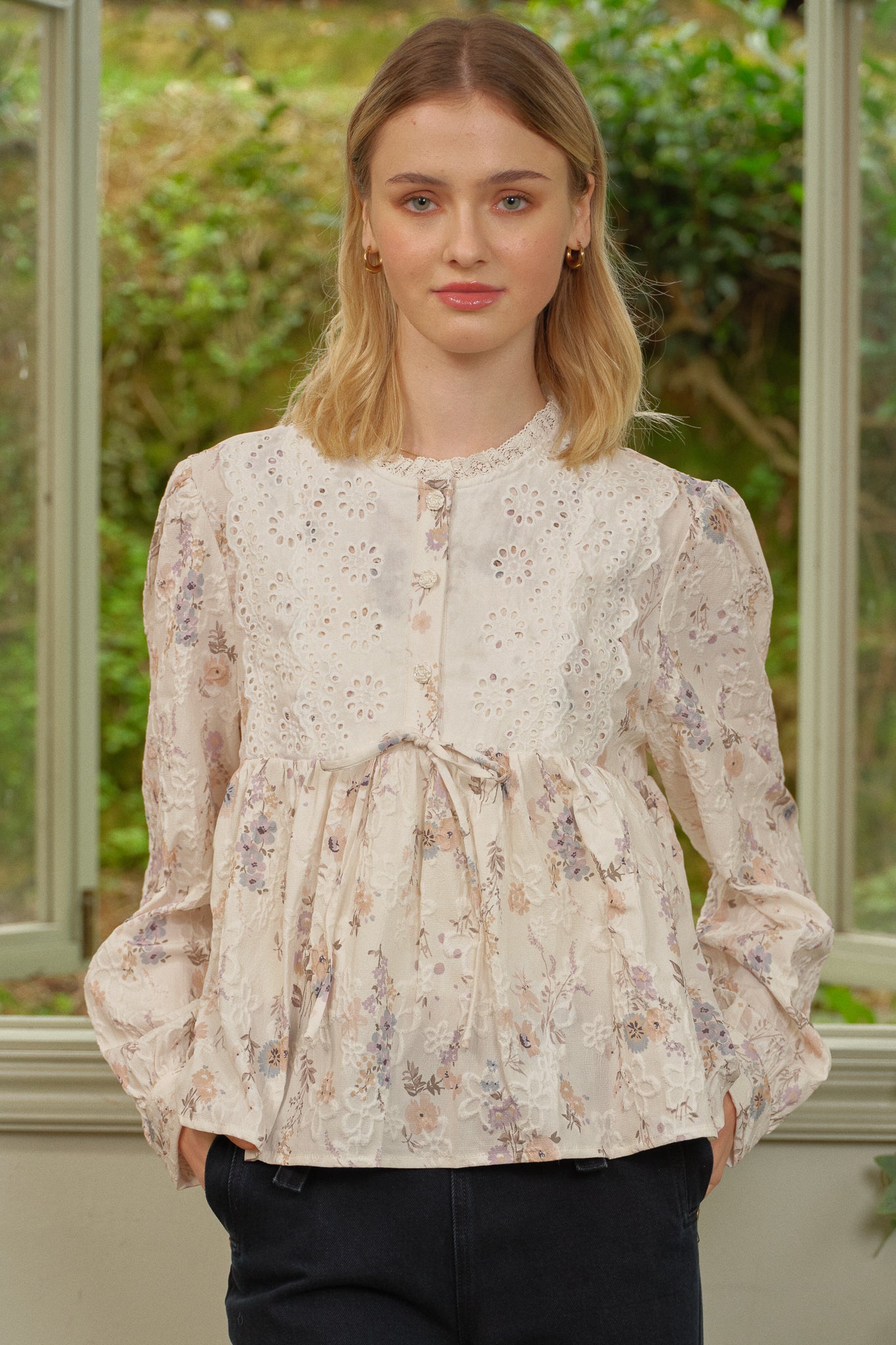 【1/12に削除】Bibiy. ROSIE PEPLUM TOP Soft Bloom Embroidered Peplum Top – Rosie Posie