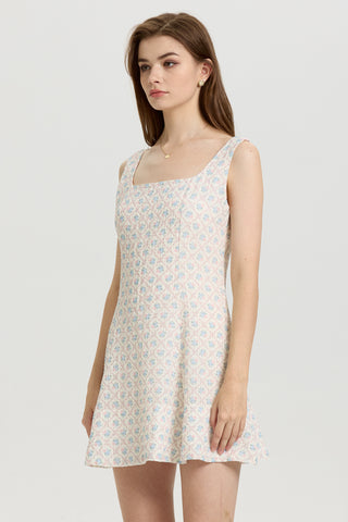 Sleeveless A-Line Mini Dress with Floral Print