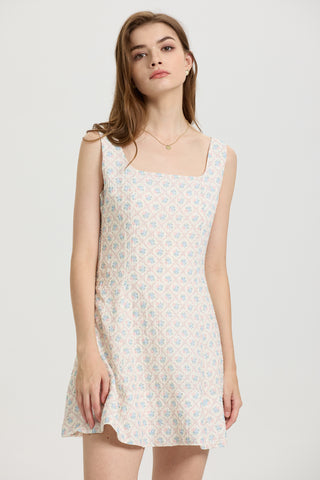 Sleeveless A-Line Mini Dress with Floral Print