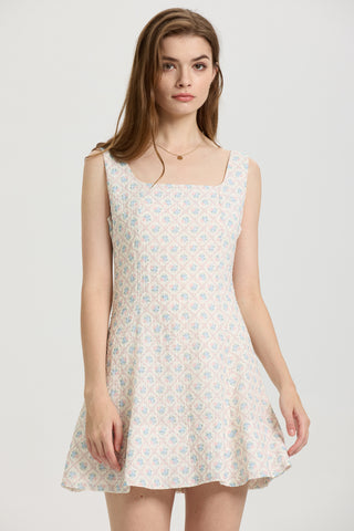 Sleeveless A-Line Mini Dress with Floral Print