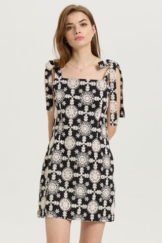 short dress lace overlay Leif White Lace Overlay Mini Dress with Lace Cape, L / White