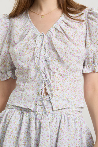 Floral Puff Sleeve Crop Top and Layered Skirt Set