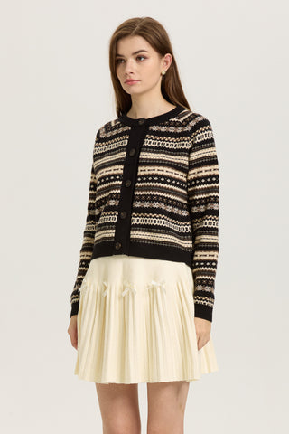 Black and Beige Fair Isle Button-Up Cardigan