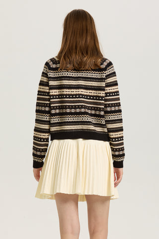 Black and Beige Fair Isle Button-Up Cardigan