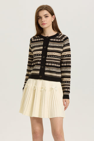 Black and Beige Fair Isle Button-Up Cardigan