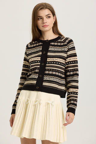 Black and Beige Fair Isle Button-Up Cardigan