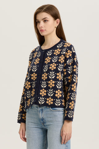 Navy and Mustard Floral Knit Cardigan