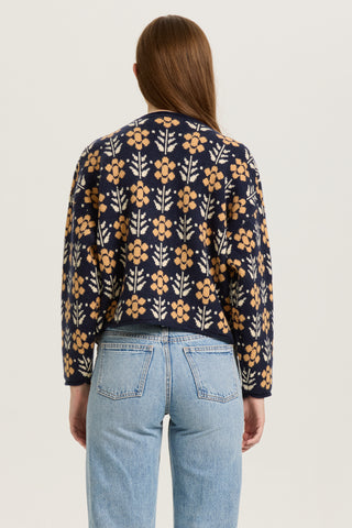 Navy and Mustard Floral Knit Cardigan