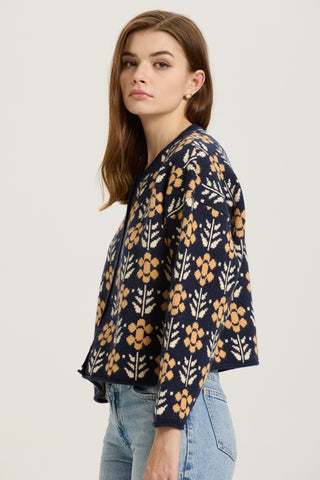 Navy and Mustard Floral Knit Cardigan