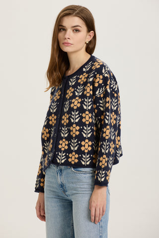 Navy and Mustard Floral Knit Cardigan