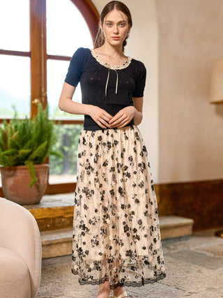 Black Lace Garden Velvet Skirt