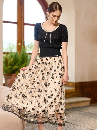 Black Lace Garden Velvet Skirt