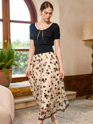 Black Lace Garden Velvet Skirt