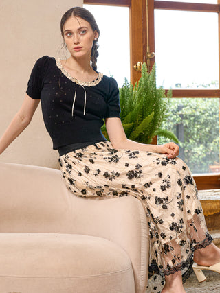 Black Lace Garden Velvet Skirt