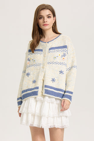Frosted Blooms Button-Up Cardigan