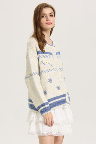 Frosted Blooms Button-Up Cardigan