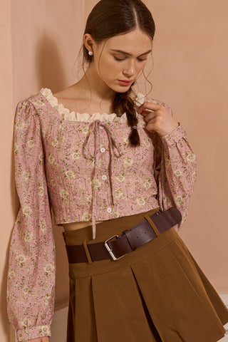 Cropped Floral Top with Lace Detail