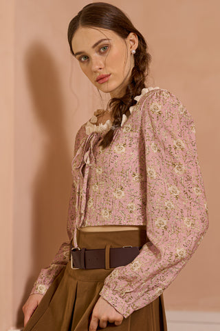 Cropped Floral Top with Lace Detail