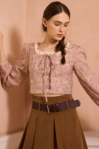 Cropped Floral Top with Lace Detail