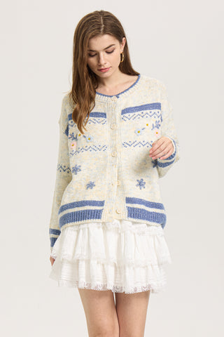 Frosted Blooms Button-Up Cardigan