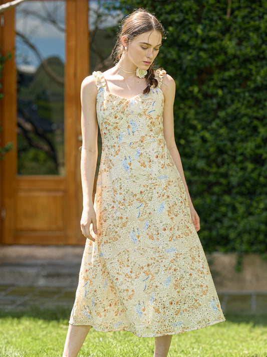 Peach Blossom Eyelet Midi Dress