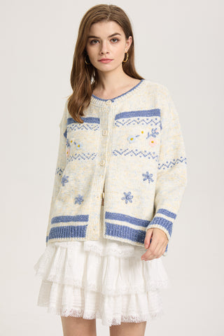 Frosted Blooms Button-Up Cardigan